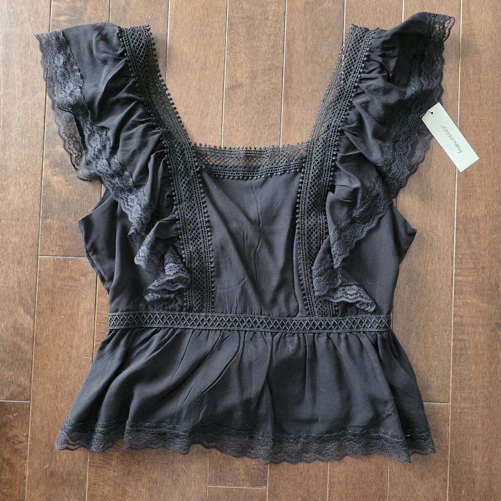 NWT Black Lace Ruffle Blouse